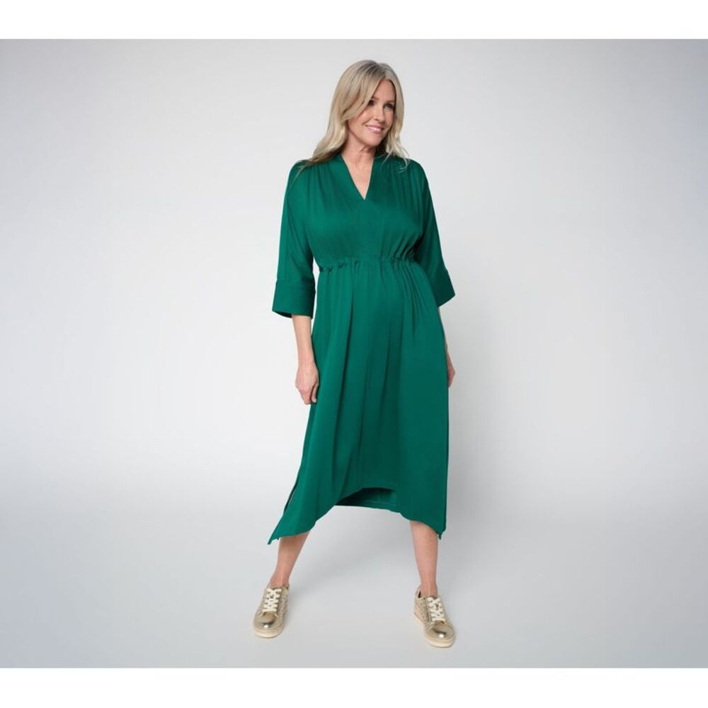 Carla Rockmore Collection Women's Dress Sz M Jersey Cinched Waist Green